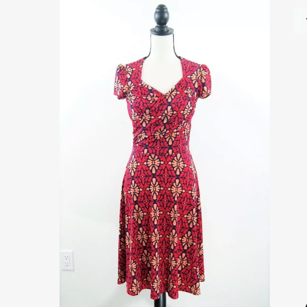 Leota Terazzo Print Sweetheart Faux Wrap Dress S